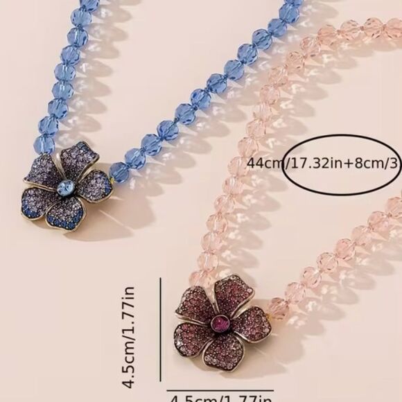 💙 NEW Heidi Daus Stunning Blue and Gold Crystal Flower Necklace 💙 - Picture 4 of 5